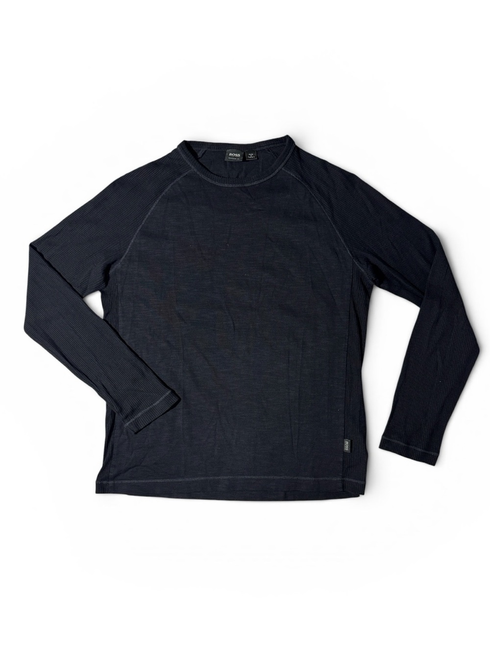 Hugo Boss mens S Small black regular fit long sleeve crewneck t-shirt EUC
